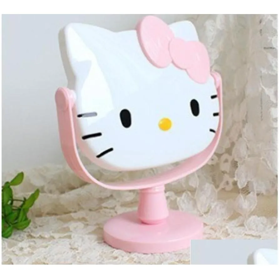Kawaii Cat Kitty Desk Mirror Single Sided Rotating Mirror Student Makeup Mirror Portable