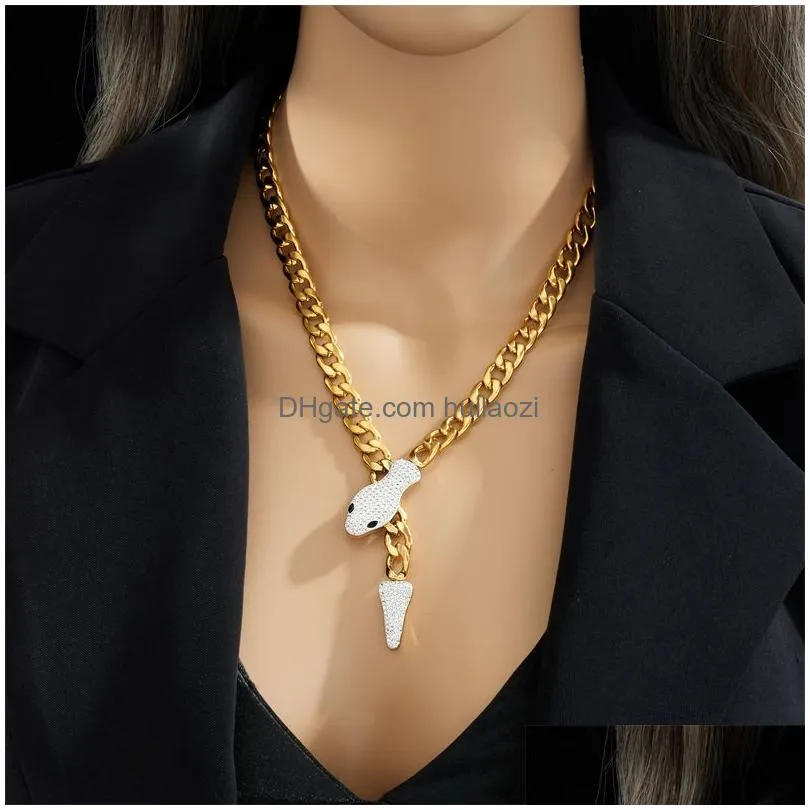 snake head necklace luxury bracelets 18k gold plated titanium steel cuban link chain fashion design iced out bling animal pendant hip hop choker jewelry for women