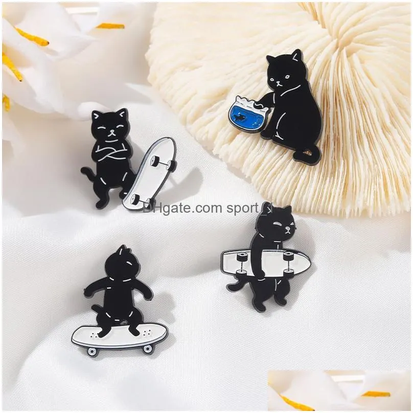 sweet sports little black cat enamel brooch badge alloy metal cartoon clothes bag small jewelry accessorie for clothes bag