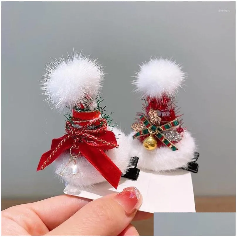 Hair Accessories Children Cute Bear Christmas Headband Girls Clips Red Bow Hairpins Cartoon Snowman Fur Ball Hat