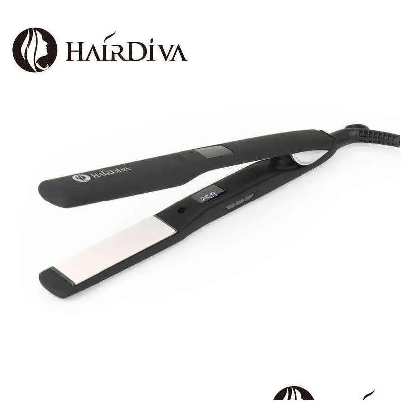 250C Highest Temperature Flat Iron For Keratin Hair Straightener Ceramics Flat Irons Black Plancha De Pelo Nano HairDiva 211224