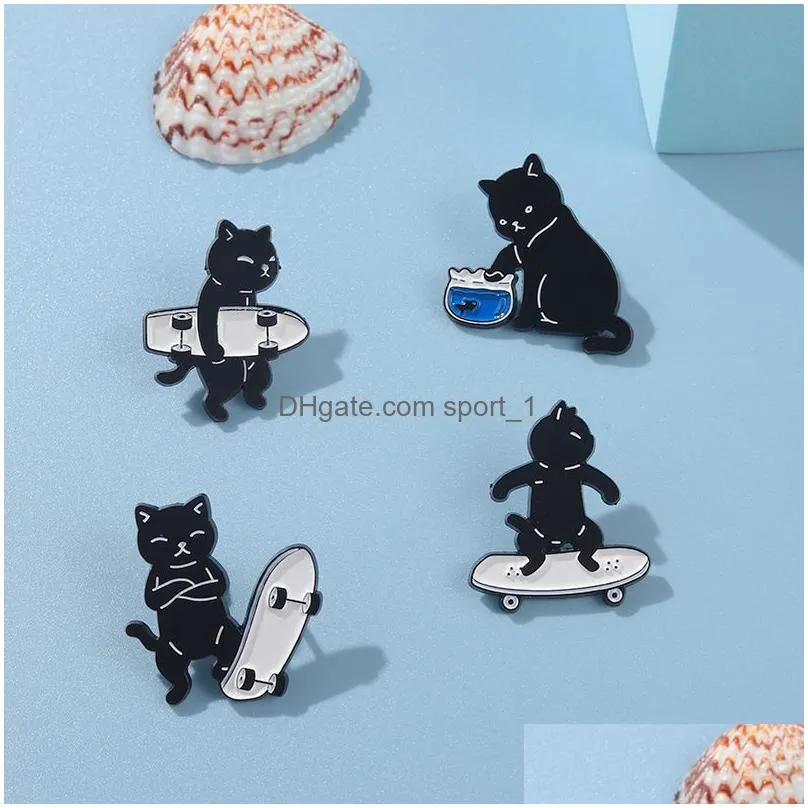 sweet sports little black cat enamel brooch badge alloy metal cartoon clothes bag small jewelry accessorie for clothes bag