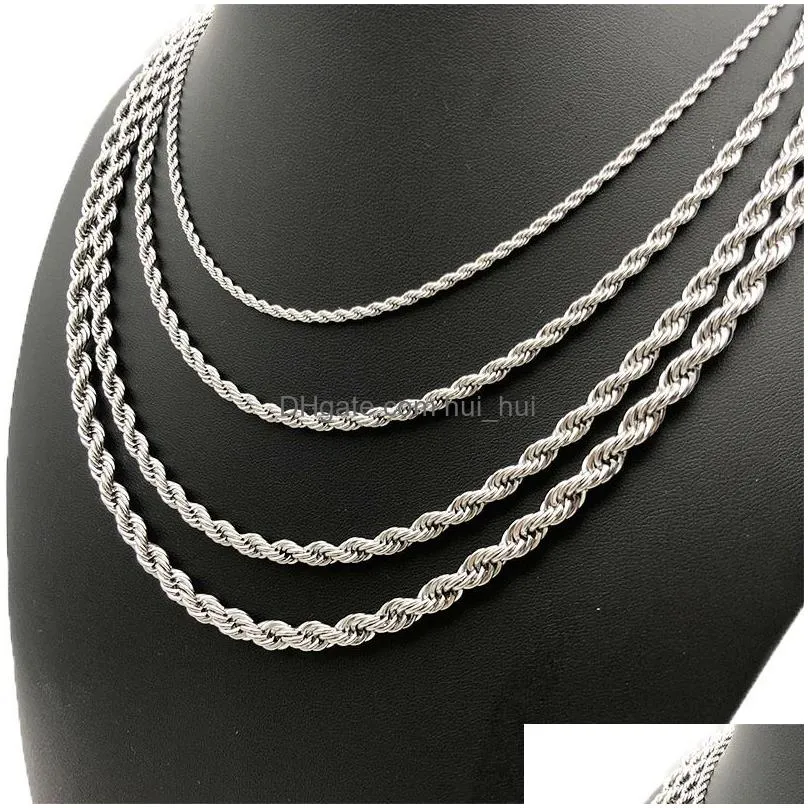 stainless steel rope chain necklace 2-5mm never fade waterproof choker necklaces men women twist hip hop jewelry 316l silver chains gifts 18-24