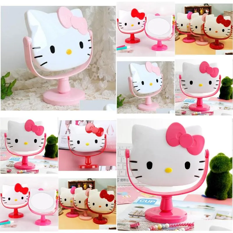 Kawaii Cat Kitty Desk Mirror Single Sided Rotating Mirror Student Makeup Mirror Portable