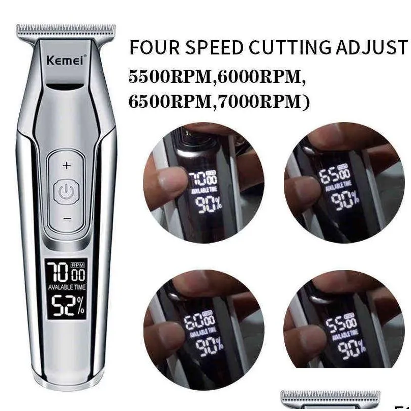 kemei profession hair clipper beard trimmer for men electric men`s shaver LCD 0mm Hair cutting trimmer machine chargeable Razor 220209