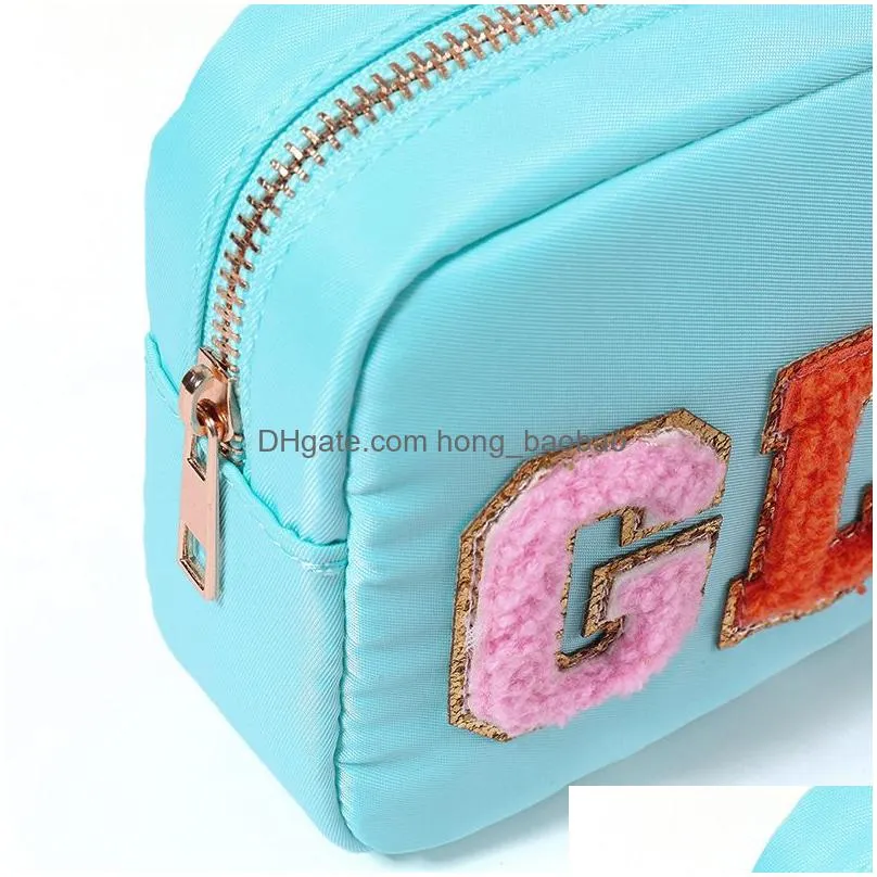 nylon cosmetic bag chenille letter makeup pouch zipper make up waterproof bags withes stuff organizer for women
