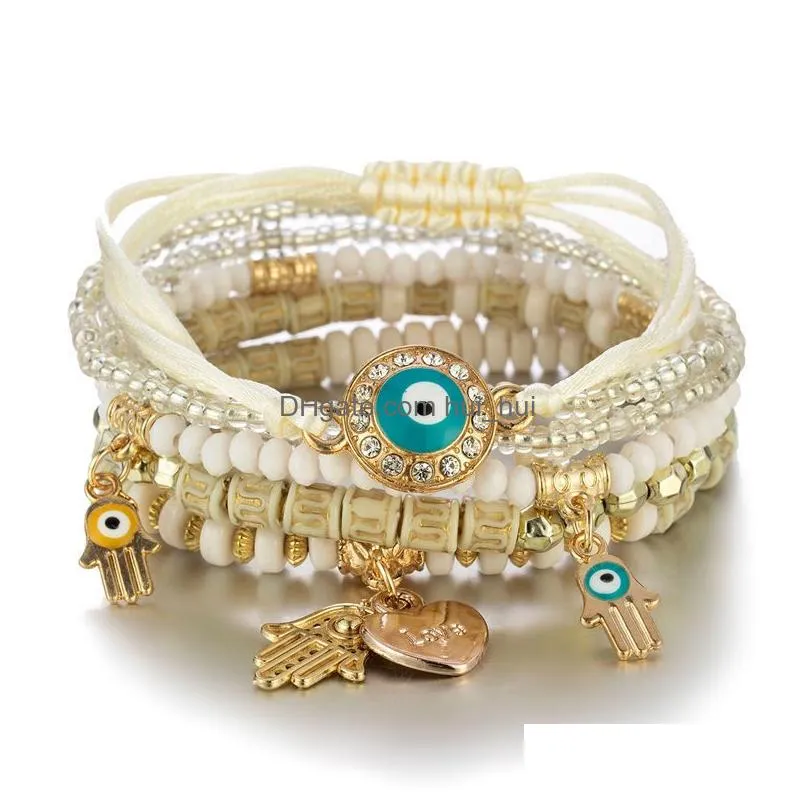 evil eye charms bracelets fashion design fatima hamsa hand bracelet bangles for women multilayer braided handmade men beads jewelry