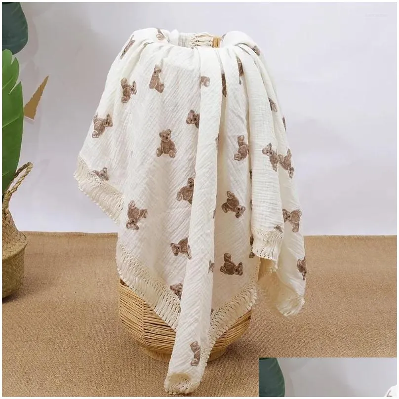 Blankets Double Layer Cotton Yarn Baby Muslin Tassels Swaddle Soft Born Wrap Receiving Blanket Sleeping Diapers Bath Towel