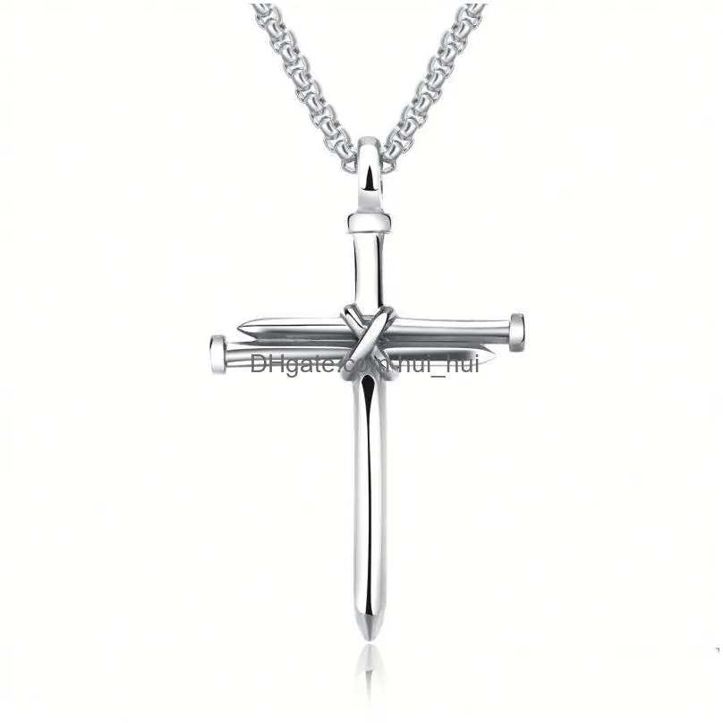 mens nail cross pendant necklaces fashion stainless steel link chain necklace black rose gold silver punk style hip hop jewelry for women christmas