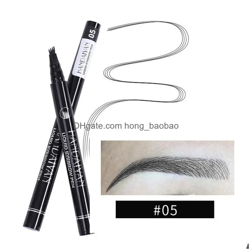 10pcs/lot drop handaiyan eyebrows 4 fork micro-carving liquid eyebrow pencil very fine waterproof tint eye brow tattoo pen eyebrow