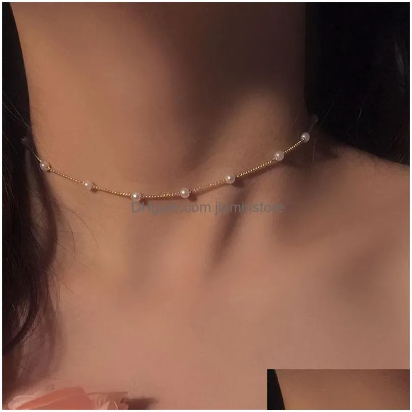 Chokers New Fashion Elegant Pearl Choker Necklace Simple Style Cute Double Layer Chain Pendant Woman Jewelry Accessories Drop Delivery Dh9Hs