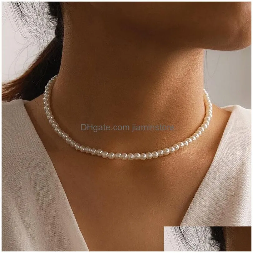 Chokers New Fashion Elegant Pearl Choker Necklace Simple Style Cute Double Layer Chain Pendant Woman Jewelry Accessories Drop Delivery Dh9Hs