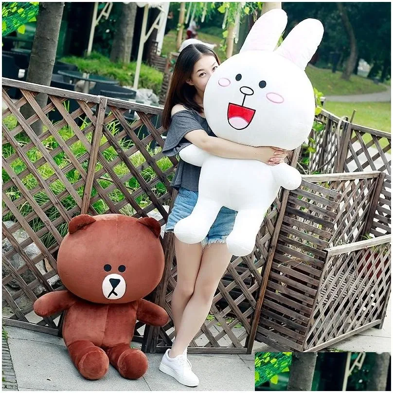 Big size Brown bear Cony rabbit plush doll soft cute stuffed toys girlfriend Couple gifts Valentine`s Day present LJ201126