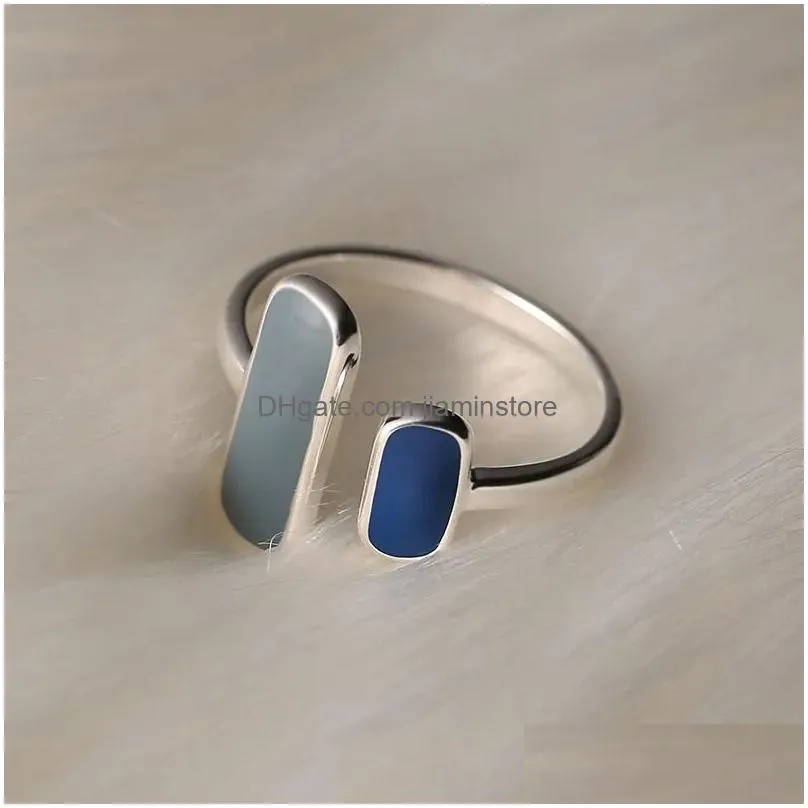 Band Rings Sterling Sier Blue Stone Rings For Women Simple Trendy Retro Anillos Party Gifts Accessories Drop Delivery Jewelry Ring Dhmon