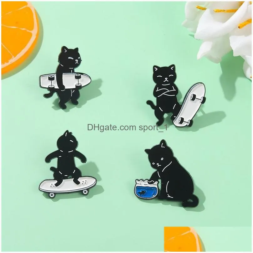 sweet sports little black cat enamel brooch badge alloy metal cartoon clothes bag small jewelry accessorie for clothes bag