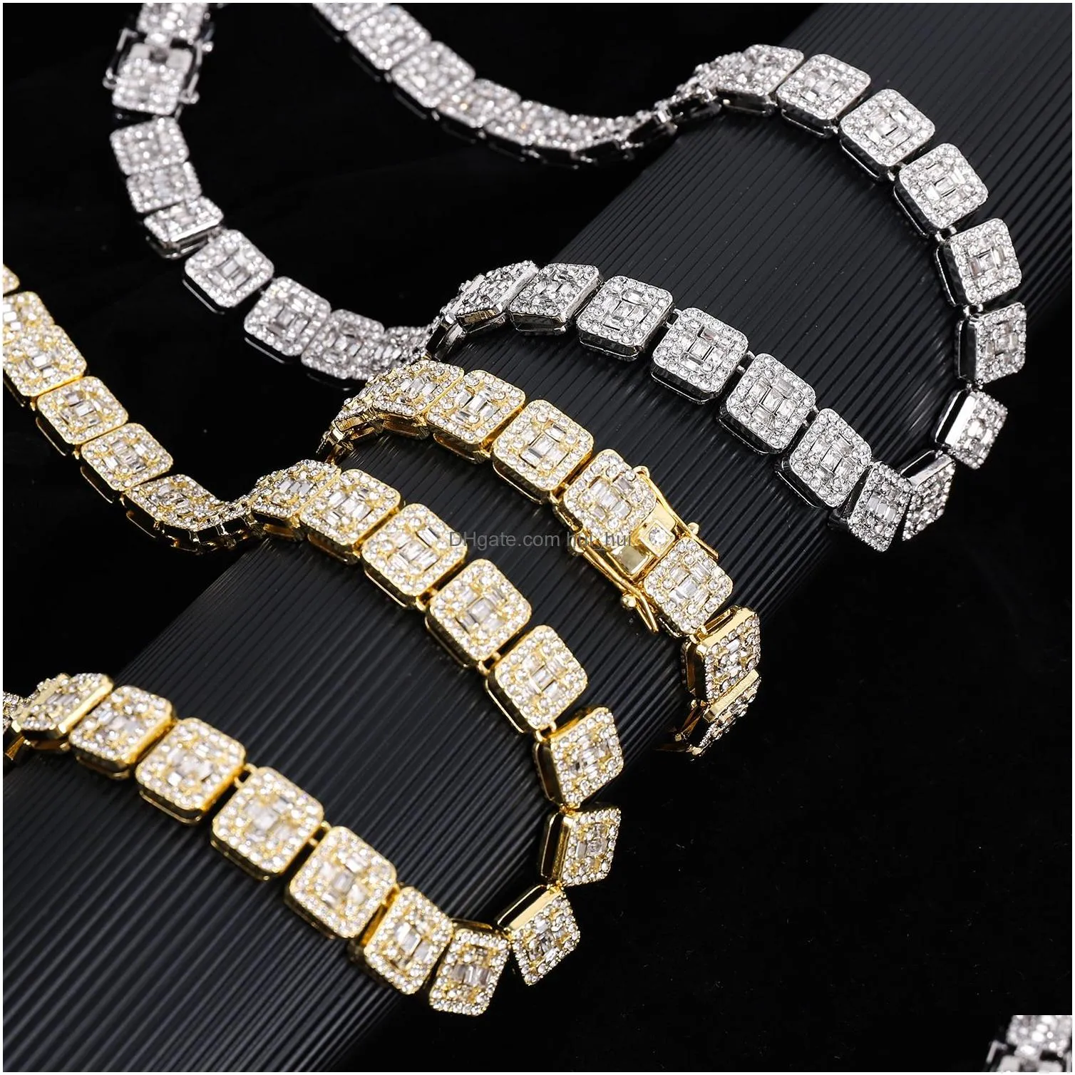 13mm women square tennis chain iced out micro pave 1 row aaa water diamond cuban link necklace bracelet silver gold plated fashion bling hip hop jewelry
