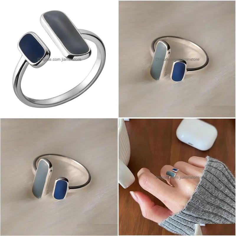 Band Rings Sterling Sier Blue Stone Rings For Women Simple Trendy Retro Anillos Party Gifts Accessories Drop Delivery Jewelry Ring Dhmon