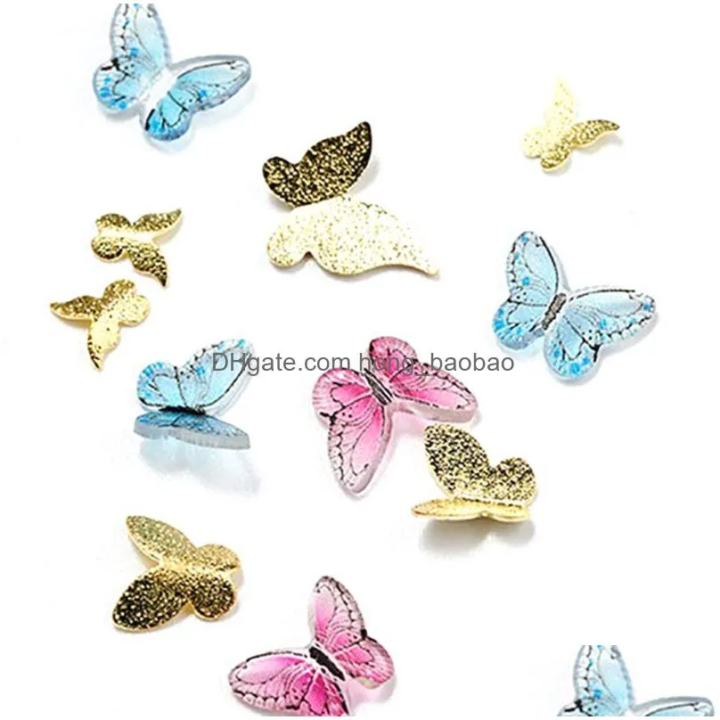 12 pcs resin metal butterfly design 3d nail art decorations charm jewelry gem japanese style manicure diy supplies accessories wh0609