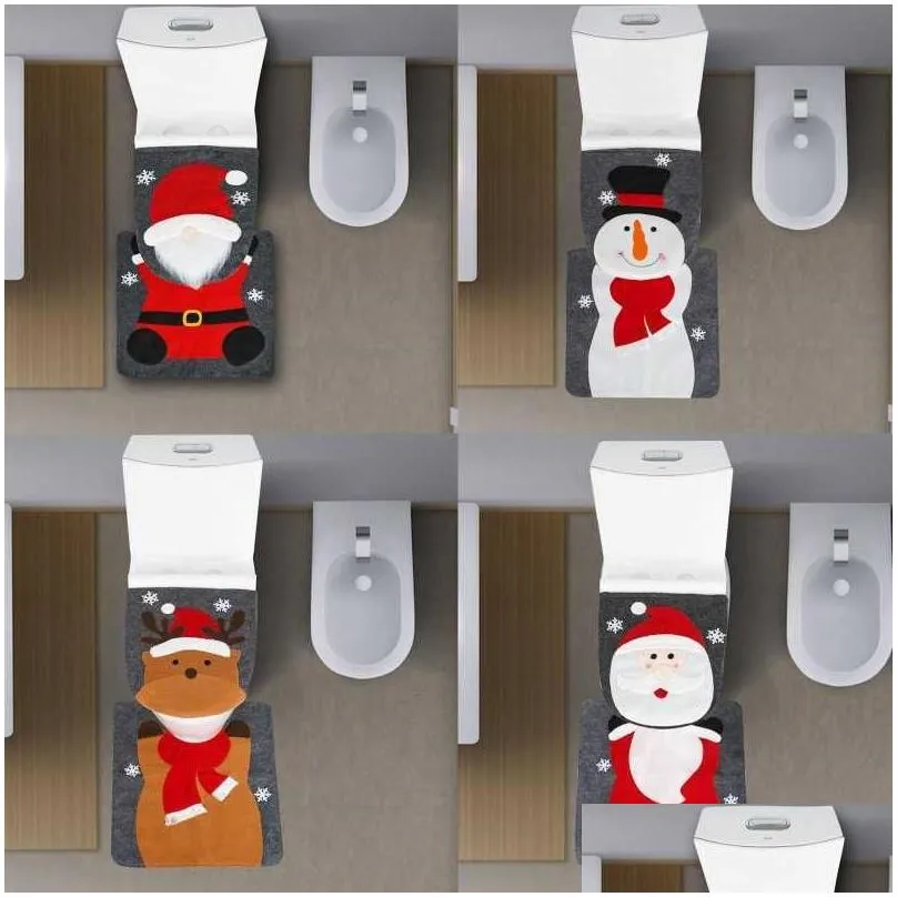 Toilet Seat Covers Toilet Seat Cover Santa Claus Christmas Decorative Product Toilet Cover Toilet Mat Set Washroom