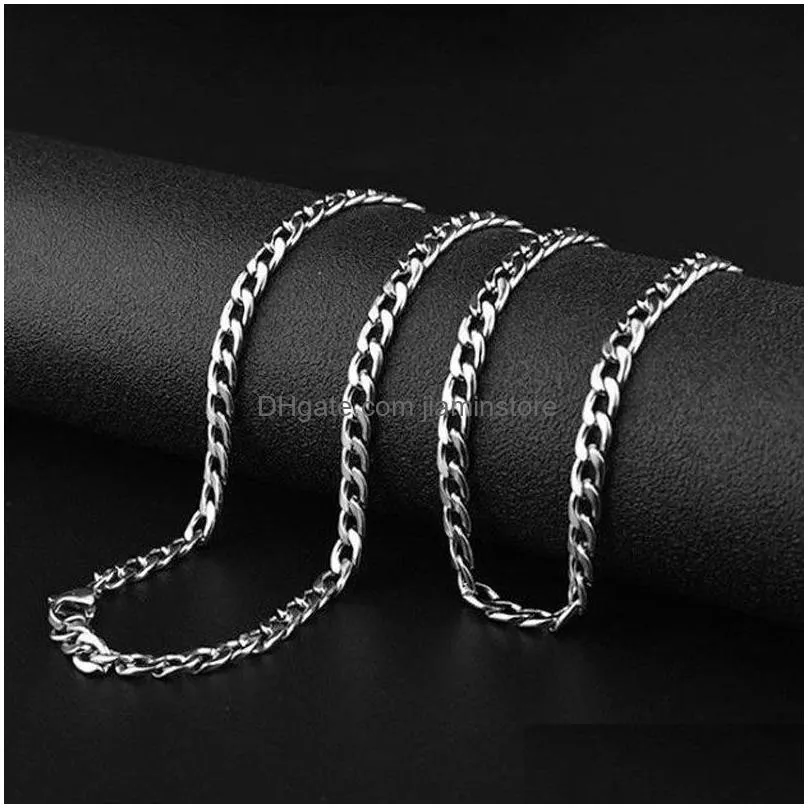 Chokers Stainless Steel Chain Necklace Long Hip Hop For Women Men On The Neck Fashion Jewelry Gift Accessories Sier Color Choker 60Cm Dhgln