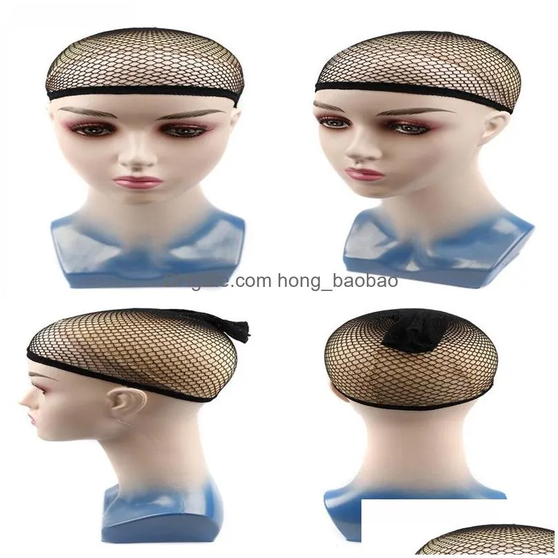 stretchable elastic hair net black liner weaving cap comfortable hairnets open ended fishnet wig cap for women high quality