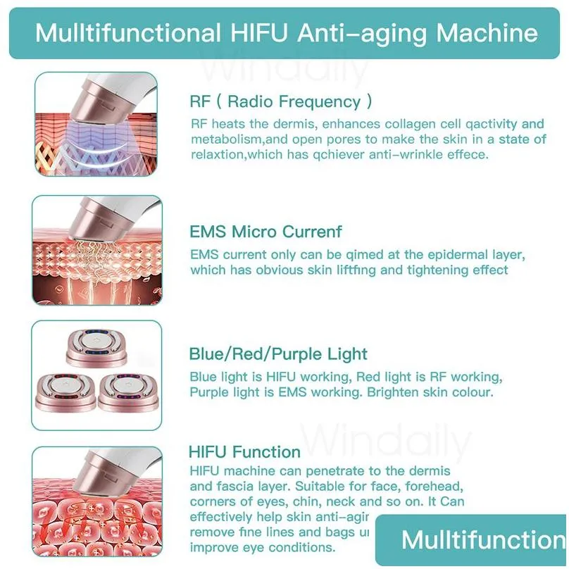 Face Massager 3 in 1 Mini Hifu Machine Ultrasound RF EMS Beauty Device Neck Lifting Tightening Skin Rejuvenation Care Product 220906