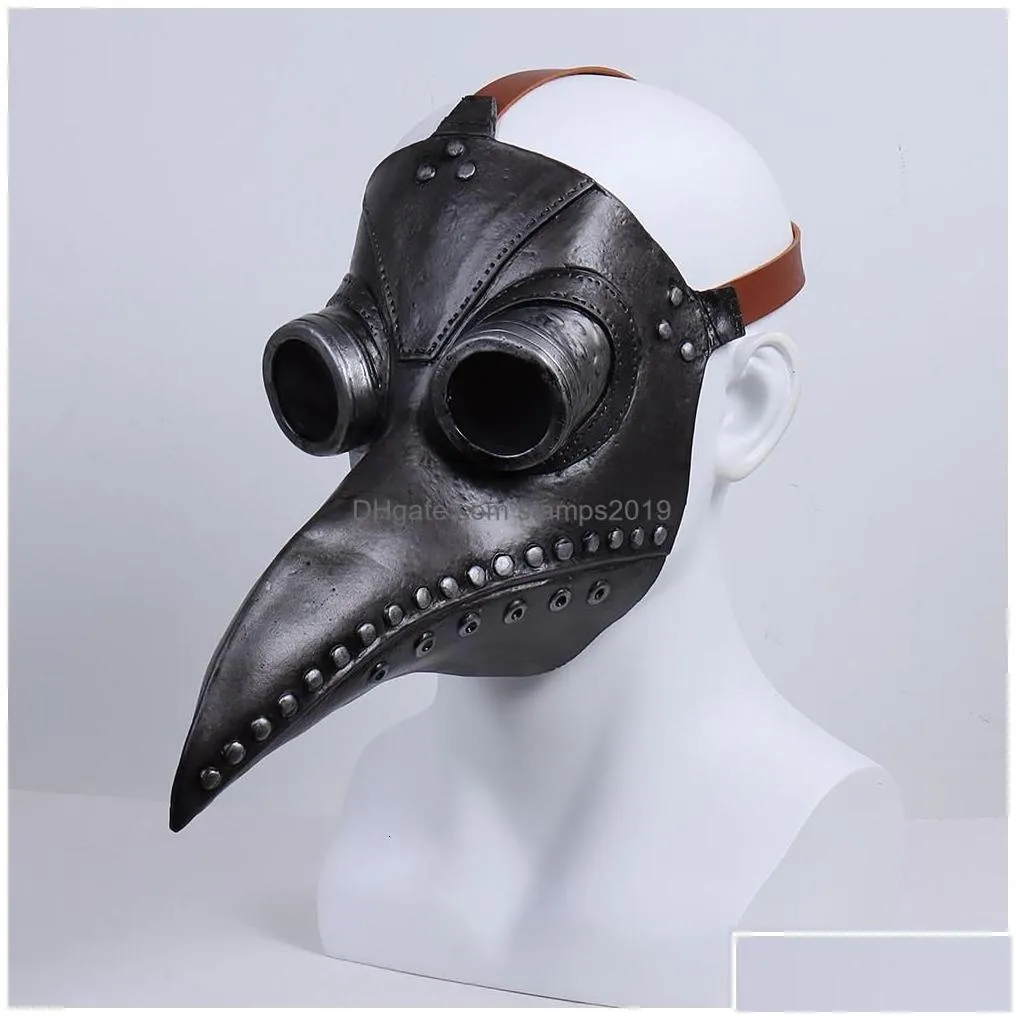 Party Masks Steampunk Bird Beak Mask Cospaly Plague Doctor Halloween Latexhelmet Mascarillas Masques Carnival Costume Props Drop Del