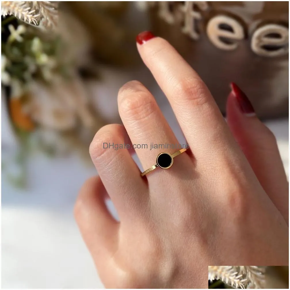 Band Rings Stainless Steel Rings Fashion Trendy Ol Style Anniversary Black Round Stone Ring For Women Jewelry Party Wedding Drop Deliv Dhj1E