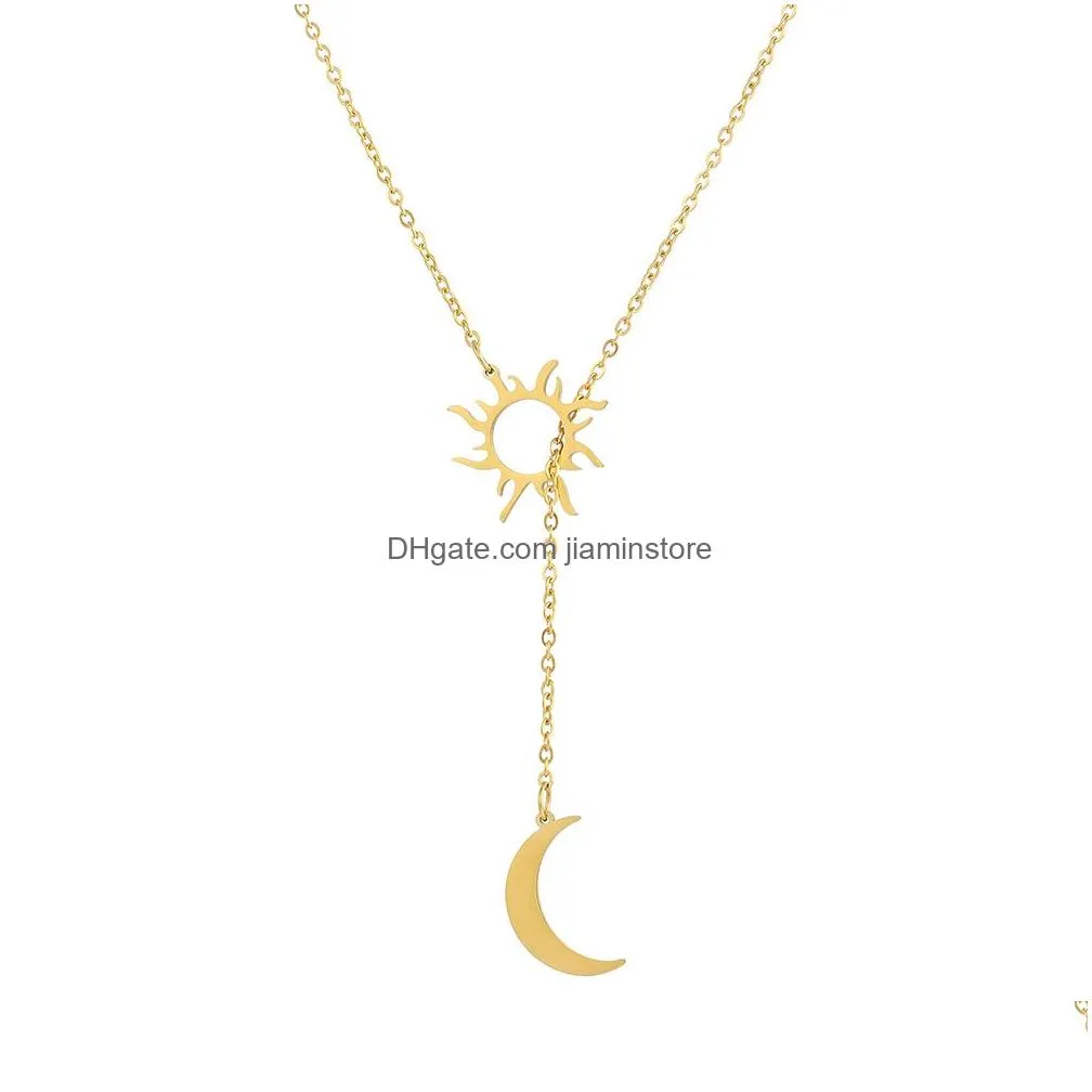 Pendant Necklaces Stainless Steel Sun Totem And Moon Necklace For Women Fashionable Exquisite Summer Must-Have Party Friend Jewelry Dr Dhpj9