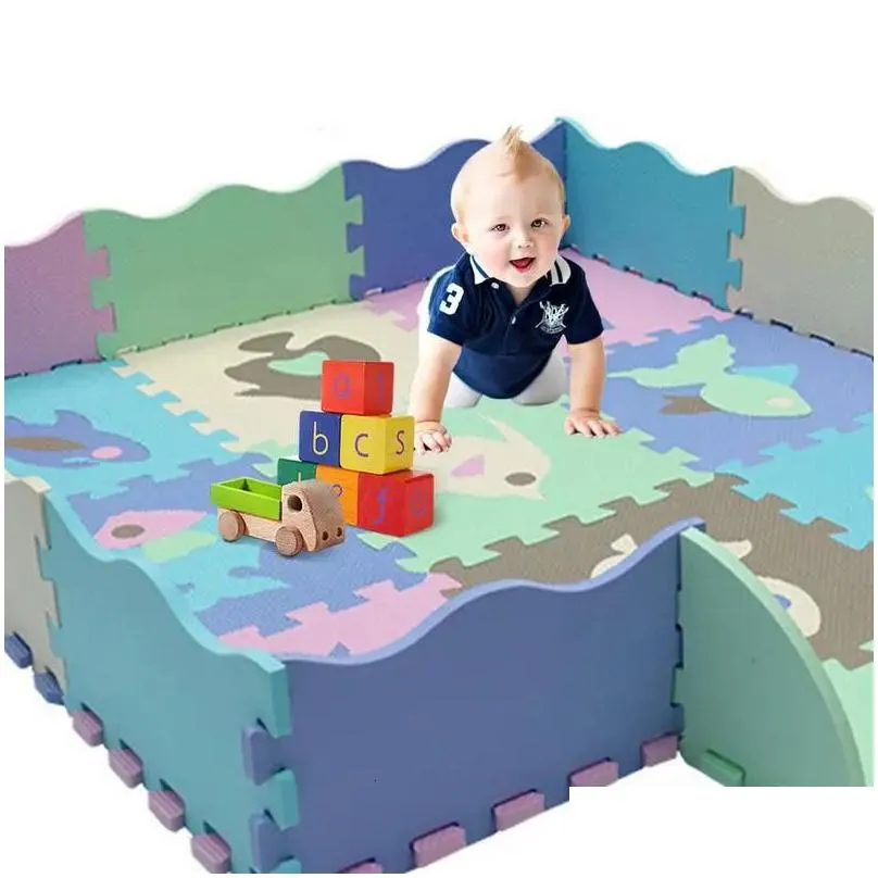 Baby Rugs Playmats EVA Foam Play Mat with Fence Baby Puzzle Jigsaw Floor Mats Thick Carpet Pad For Kids Educational Toys Activity Pad Random Color