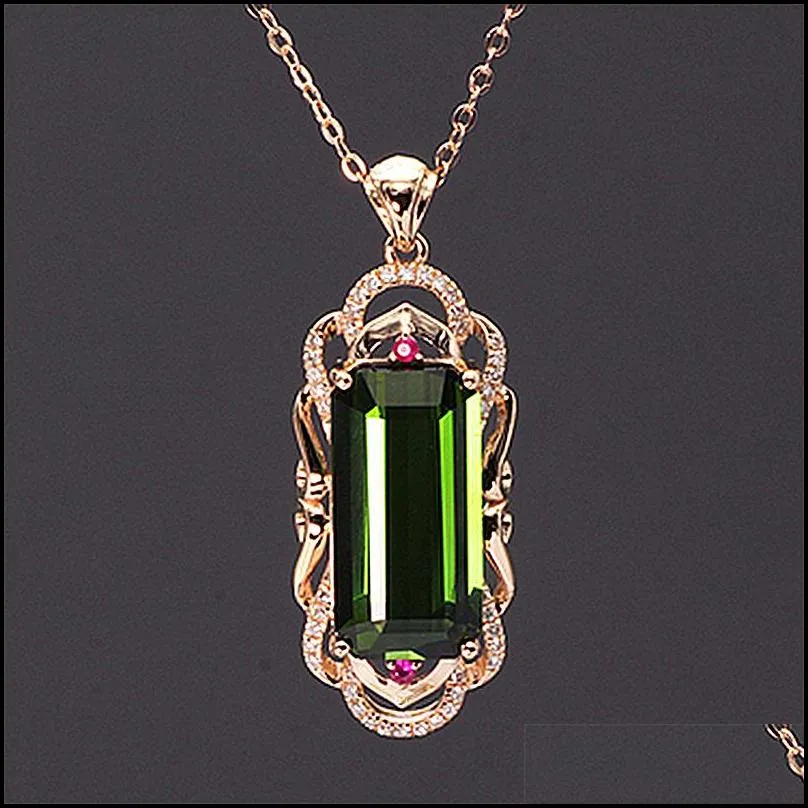 Pendant Necklaces Ethnic Style Chalcedony Agate Pendant Necklaces Rec Bean Dark Green Red Zircon Female Pendants Jewelry Factory Direc Dhdrv