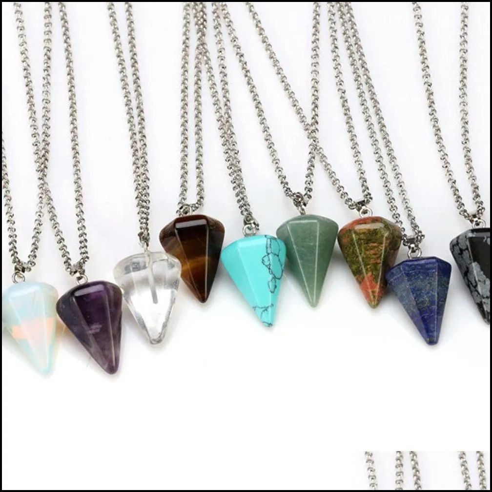 stone necklaces choker necklace hexagonal pendulum chain natural stone pendant taper soul swing bullet crystal necklace