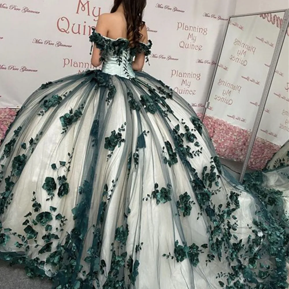 Luxury Water Melon Princess Ball Gown Quinceanera Dresses Sleeves Off the Shoulder Appliques Sweet 15 16 Dress Prom Pageant Gowns Vestidos YD