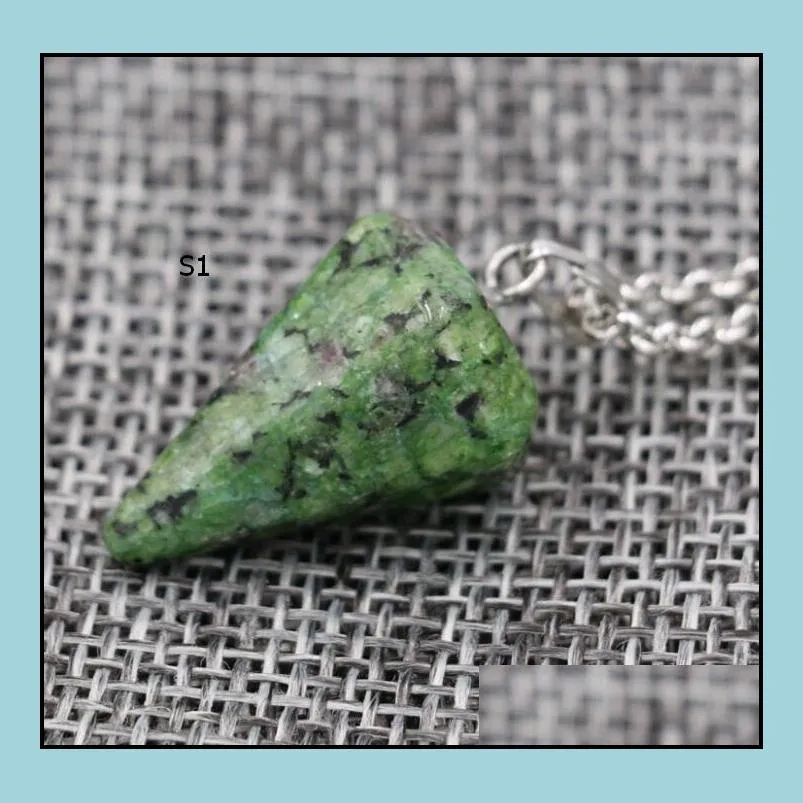 Pendant Necklaces Wholesale Natural Stone Crystal Pendant Male Necklace Designs Hexagonal Pointed Cone Reiki Chakra Jewelry For Women Dhhw1