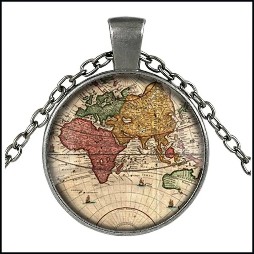 ancient world map necklace handmade explorer map necklace pirate treasure map expedition glass pendant