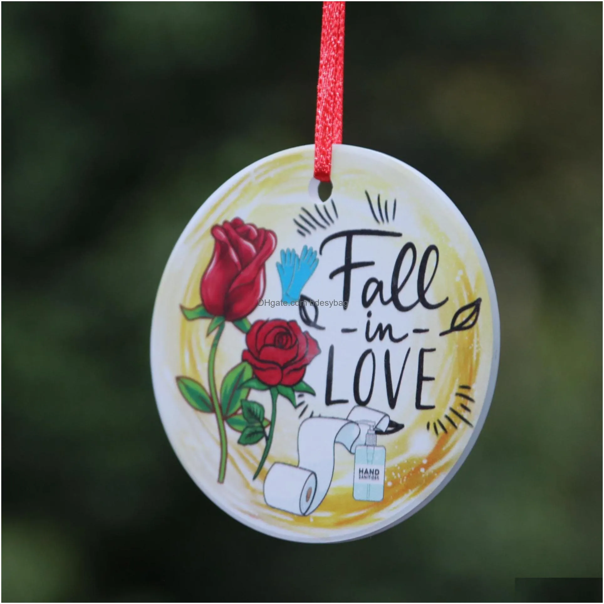 Party Favor Valentines Day Pendant Ornaments Party Gifts Round Heart-Shaped Ceramic Ornament Diy Gift Fall In Love Hanging Pendants Dr Dhhfp