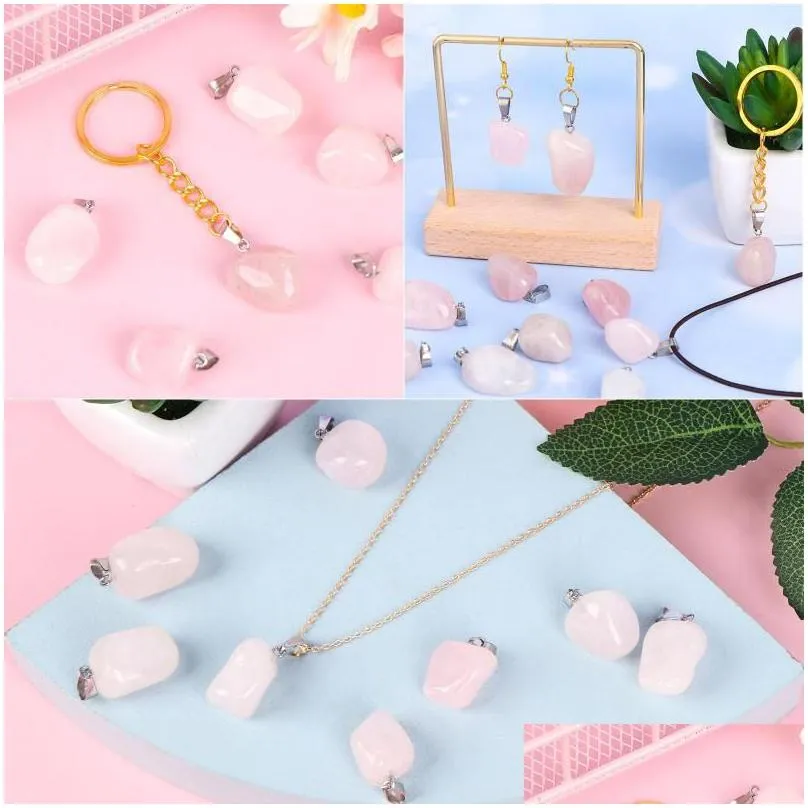 Pendant Necklaces Pendant Necklaces 24Pcs Natural Stone Pink Crystal Faceted Rose Quartzs For Diy Jewelry Making Necklace Accessories Dhfwp
