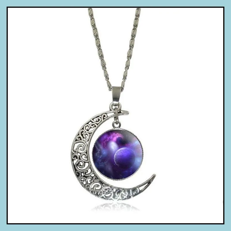 charms necklaces brand silver jewelry statement necklace glass galaxy collares necklace pendants maxi moon necklaces