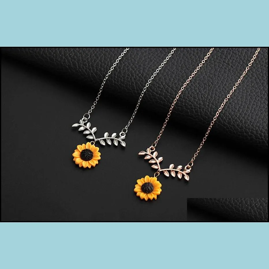 Earrings & Necklace Sunflower Jewelry Set Necklace Pendant Glass Picture Party Statement Flower Leaf Chokeres Necklaces Drop Delivery Dhc9H