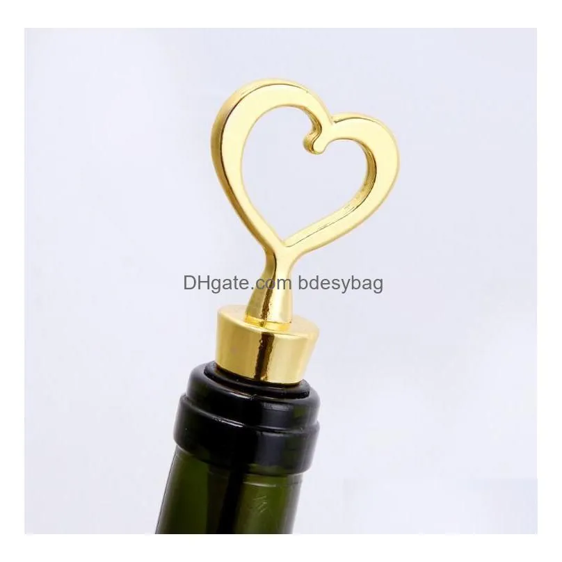 Openers Gold Wine Opener Stopper Love Set Gift Box Elegant Heart Shaped Bottle Openers Corkscrew Champagne Valentines Wedding Souvenir Dhdho