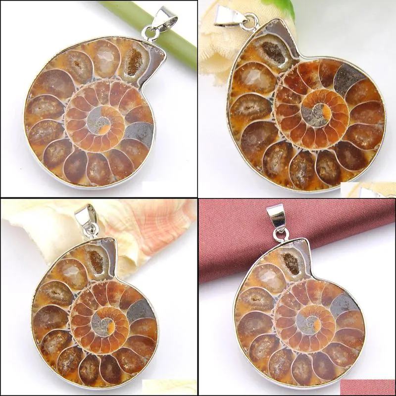 Lockets Luckyshine 2Pcs /Lot Christmas 925Sterling Sier Simple Design Restore Ancient Ways Ammonite Fossil Pendant For Lady Gift 31X41 Dhne0