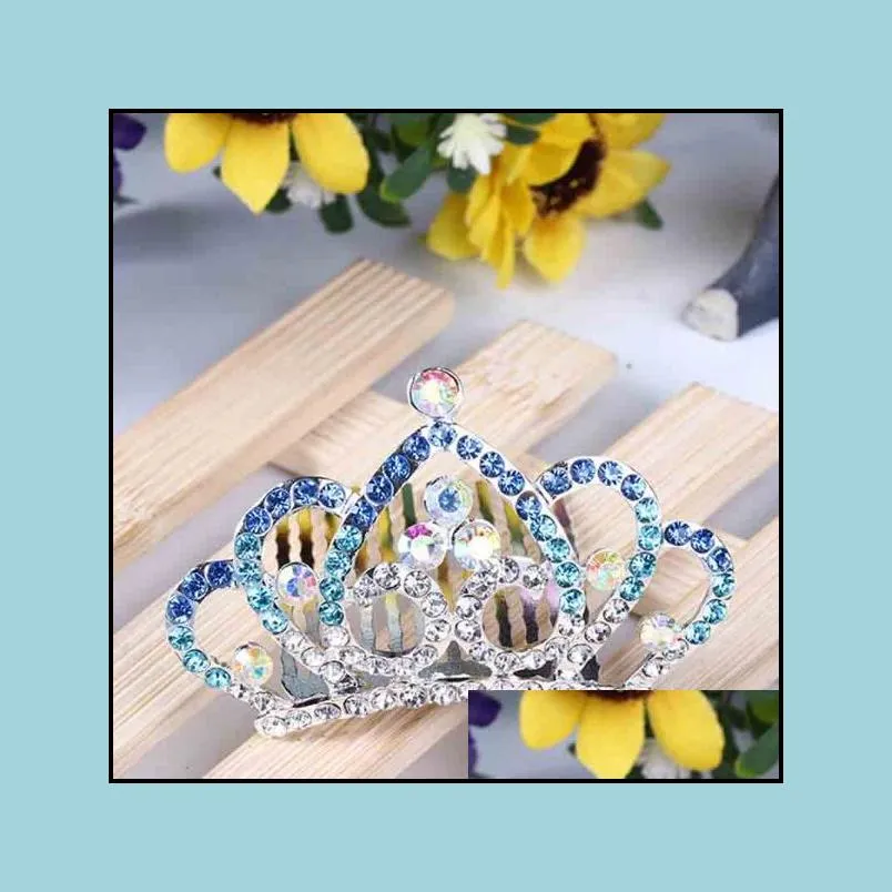 Tiaras Crystal Rhinestone Crown Princess Tiara Comb Flower Girls Hair Head Wear Accessories Birthday Gift Will And Drop Delivery Jewel Dhw2G