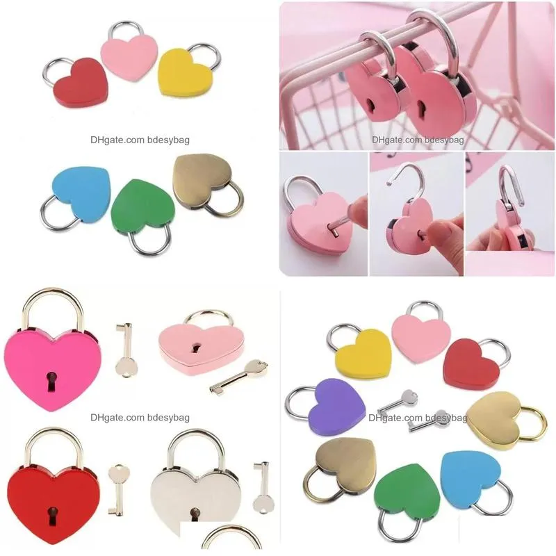 Party Favor Valentines Day Party Gifts 7 Colors Heart Shaped Concentric Lock Metal Mitcolor Key Padlock Gym Toolkit Package Door Locks Dh6Aq