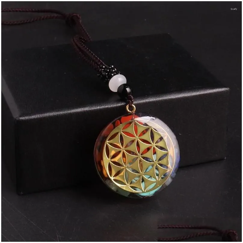 Pendant Necklaces Pendant Necklaces Wholesale 6Pcs/Lot Arrival Orgone Energy Necklace Resin Natural Stone Generator Chakra Protection Dhgkf