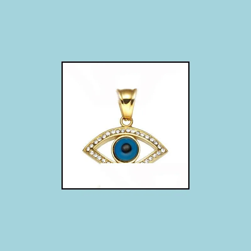 316l stainless steel men iced out blue eye of god pendant necklaces with zircon fashion long chain hip hop men jewelry