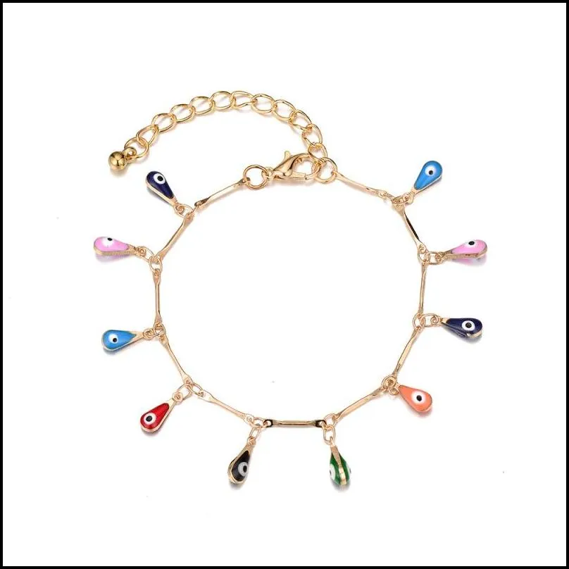 Charm Bracelets Luxury Rainbow Evil Eye Charm Bracelet Gold Plating Heart Flower Shape Jewelry For Women Gift Drop Delivery Jewelry Br Dhpld