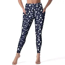 Women`s Leggings Dalmatian Print Sexy Navy Blue And White Push Up Yoga Pants Kawaii Stretchy Leggins Women Graphic Workout Sports Tights