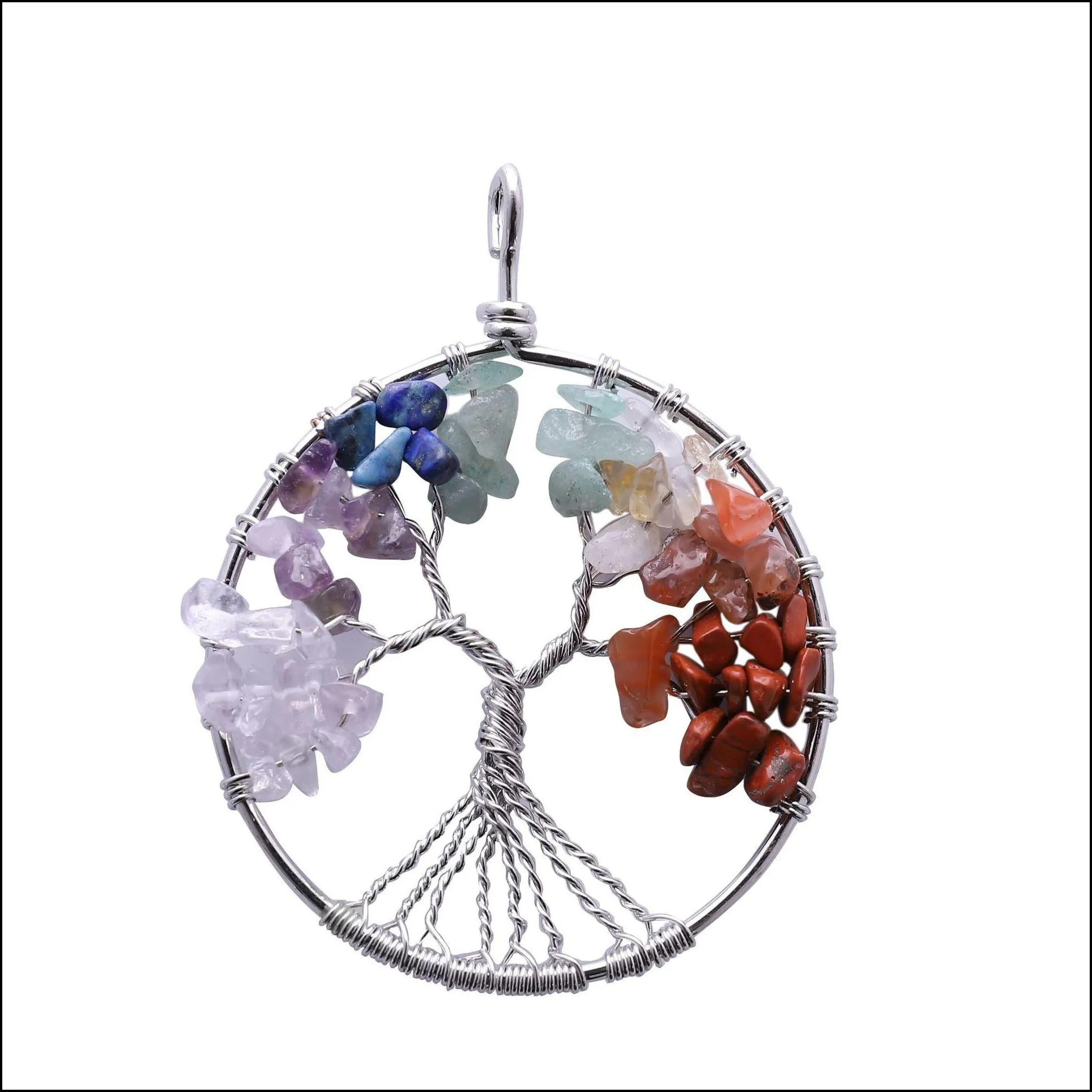 rainbow chakra tree of life quartz necklaces wisdom tree choker necklace