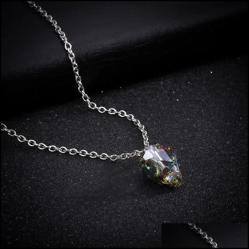  colorful crystal skull head punk jewelry silver color long chain necklace vintage gothic skull necklace