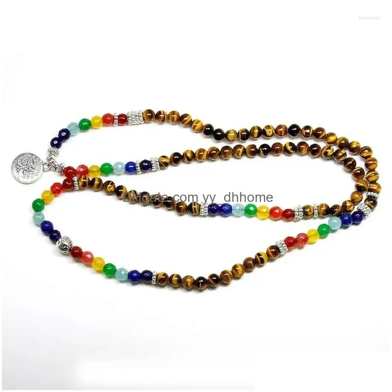 link bracelets nartrual 108 mala tiger eyes stone 7 chakra energy yoga bracelet for men and woman